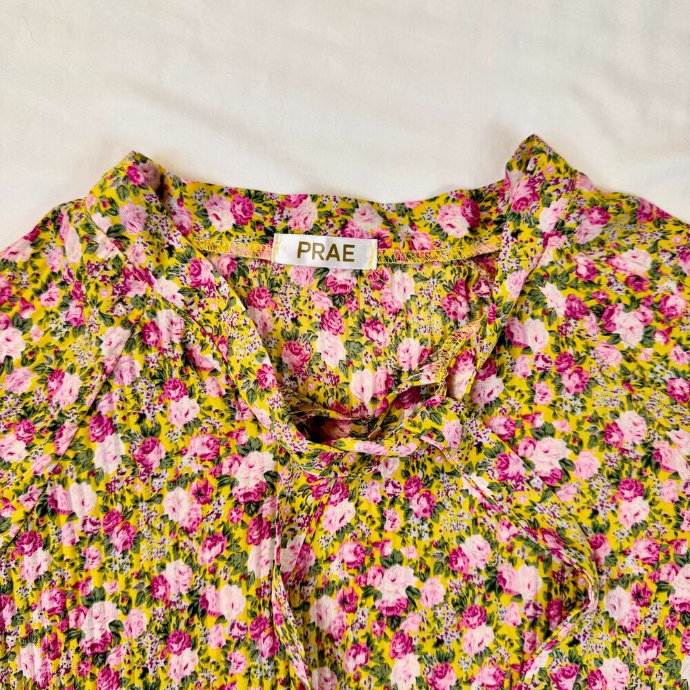 Prae Floral Bell Sleeve Blouse Women's Yellow Pink Boho Cottagecore Prarie - Picture 10 of 12